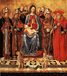 ДЖОВАННИ БОККАТИ
-Мария с младенцем на троне в окружении святых Ювеналия, Сабина, Августина, Иеронима и шести ангелов-
Нажмите, чтобы посмотреть
в большом формате